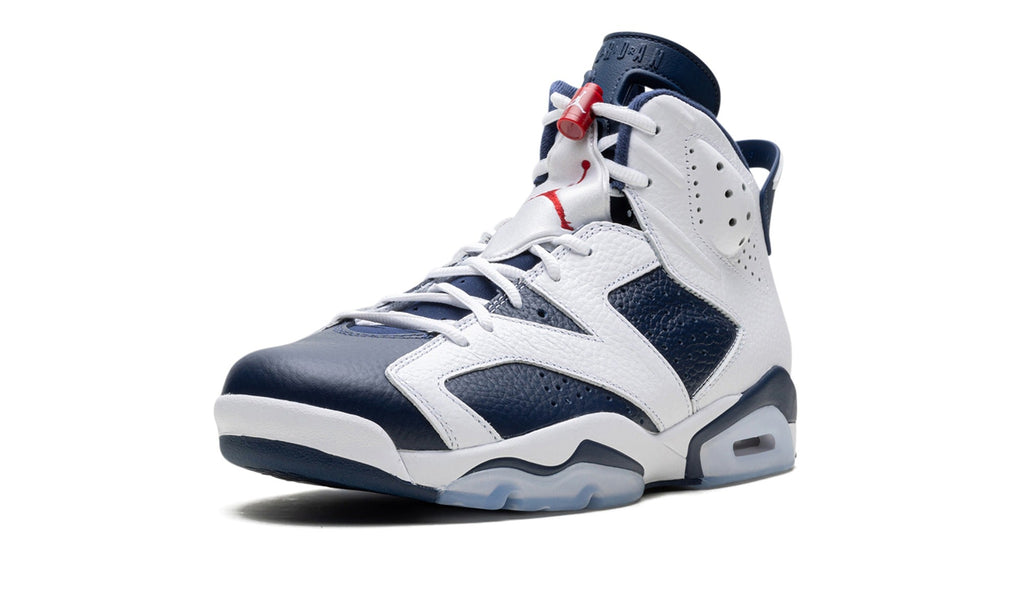 Jordan White & Navy High-Top Sneakers with Red Accents