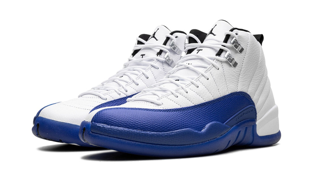 Air Jordan 12 Sneakers in White & Royal Blue